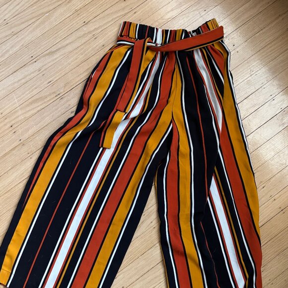 Multi-Colour Cropped Striped Wide Leg Trousers - Picture 2 of 7